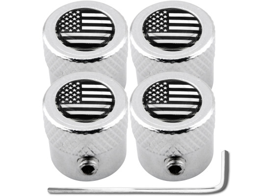 4 American flag USA United States black  chrome striated antitheft valve caps