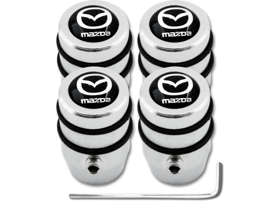 4 AntidiebstahlVentilkappen Mazda klein schwarz  chromfarbig Design