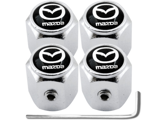 4 AntidiebstahlVentilkappen Mazda klein schwarz  chromfarbig Hexa