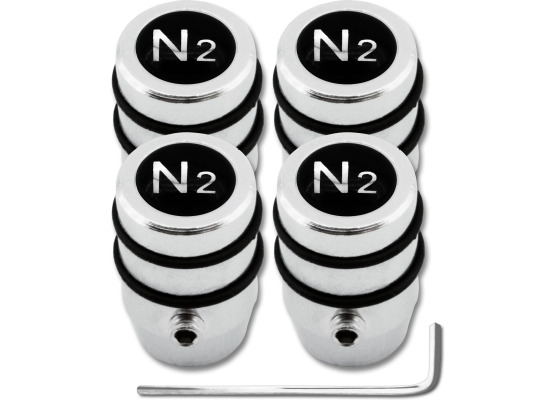 4 AntidiebstahlVentilkappen Stickstoff N2 schwarz  chromfarbig Design