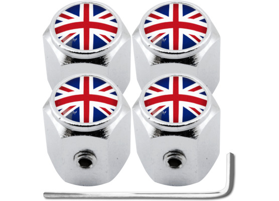 4 bouchons de valve antivol Angleterre RoyaumeUni Anglais Union Jack British England hexa