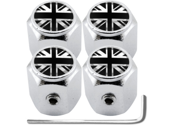 4 bouchons de valve antivol Angleterre RoyaumeUni Anglais Union Jack British England noir  chrome 