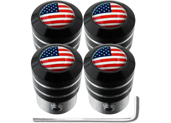 4 bouchons de valve antivol drapeau Américain EtatsUnis USA black