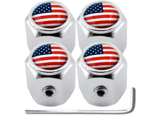 4 bouchons de valve antivol drapeau Américain EtatsUnis USA hexa