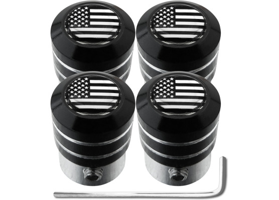 4 bouchons de valve antivol drapeau Américain EtatsUnis USA noir  chrome black