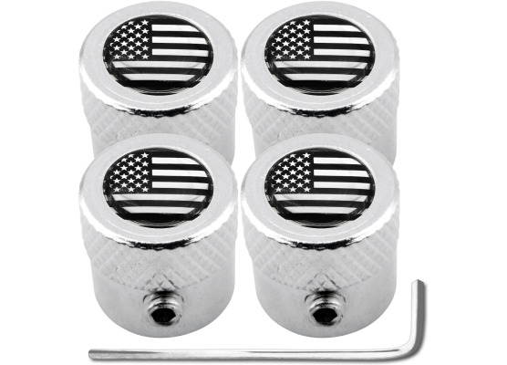 4 bouchons de valve antivol drapeau Américain EtatsUnis USA noir  chrome strié