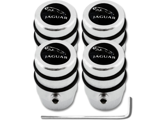 4 bouchons de valve antivol Jaguar noir  chrome design