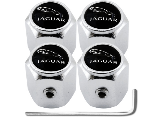 4 bouchons de valve antivol Jaguar noir  chrome hexa
