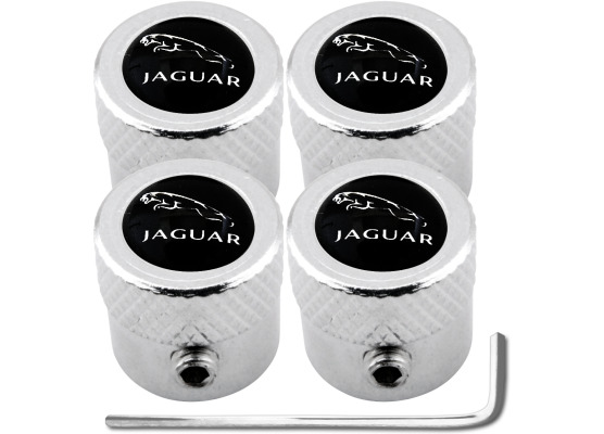 4 bouchons de valve antivol Jaguar noir  chrome strié