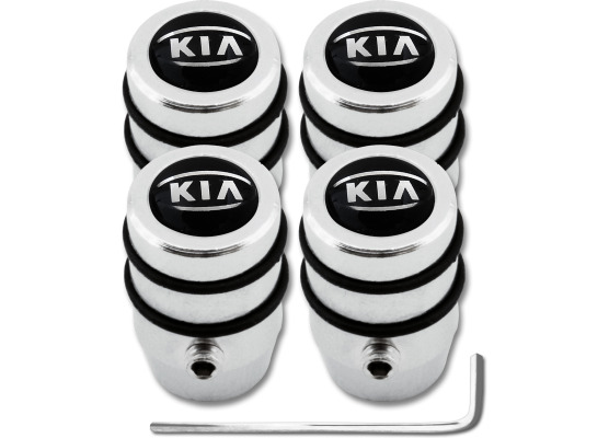 4 bouchons de valve antivol Kia noir  chrome design