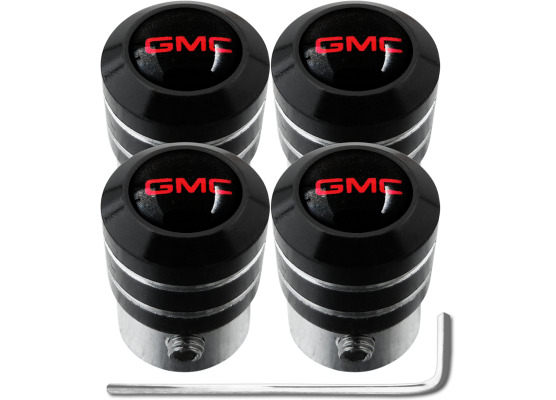4 GMC red  black black antitheft valve caps