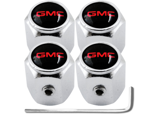 4 GMC red  black hex antitheft valve caps