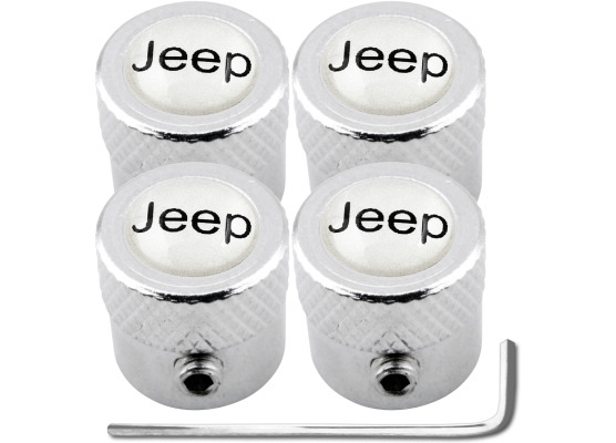 4 Jeep white striated antitheft valve caps