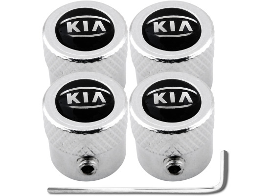 4 Kia black  chrome striated antitheft valve caps
