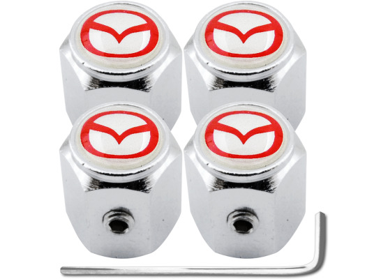 4 Mazda red  white hex antitheft valve caps