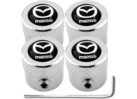 4 Mazda small black  chrome striated antitheft valve caps