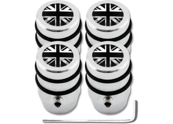 4 tappi per valvola antifurto Inghilterra Regno Unito Inglese Gran Bretagna nero  cromo design