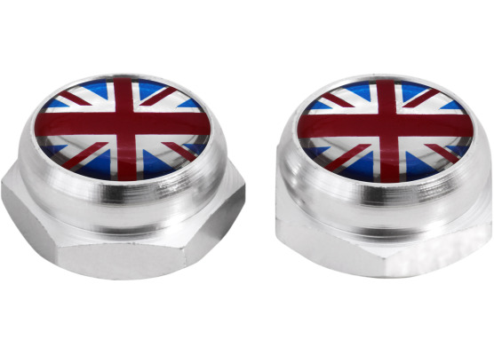 Cacherivets pour plaque dimmatriculation Drapeau Anglais RoyaumeUni UK argent