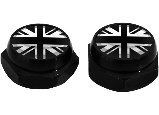 Cacherivets pour plaque dimmatriculation Drapeau Anglais RoyaumeUni UK noir noir  chrome